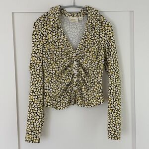 ANTHROPOLOGIE MAEVE Long Sleeve Yellow, White and Black  Cotton Top Small